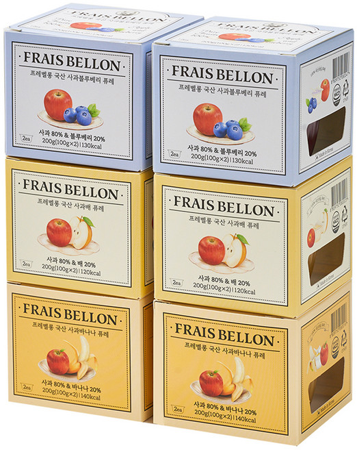 프레벨롱 국산 과일퓨레 6팩, 사과바나나, 사과배, 사과블루베리, 1세트