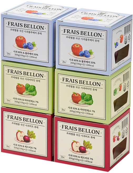 프레벨롱 국산 과일퓨레 6팩, 사과블루베리, 사과비트, 사과비타민, 1세트