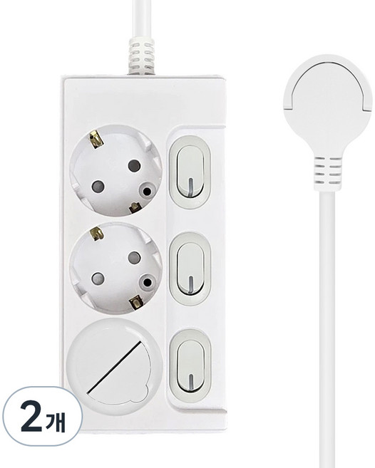 원스탑 제로갭 슬림 개별 스위치 멀티탭 3구 16A + 안전커버, 7m, 화이트, 2개