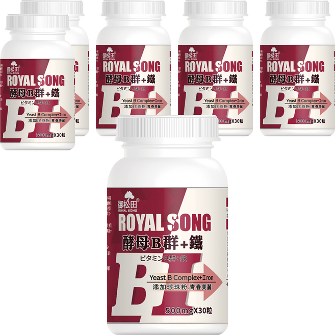 ROYAL SONG 御松田 酵母B群+鐵 500mg, 30顆, 15g, 6瓶