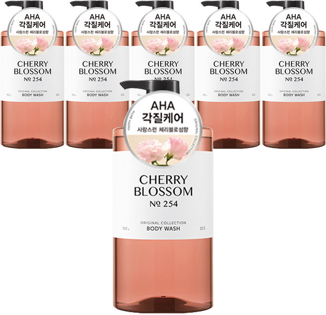 [비건라이프] 해피바스 오리지널 컬렉션 바디워시 체리블로섬향, 910g, 6개