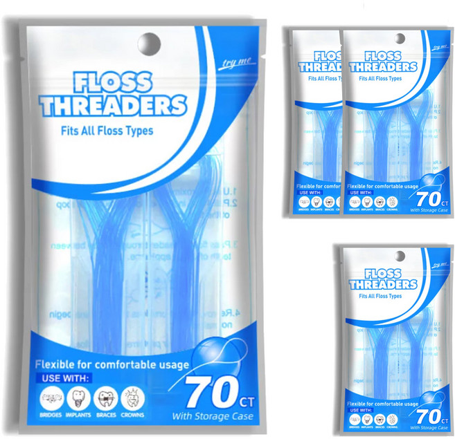 닥터치카 FLOSS THREADERS 교정용 브릿지 치실 홀더, 70개입, 4개