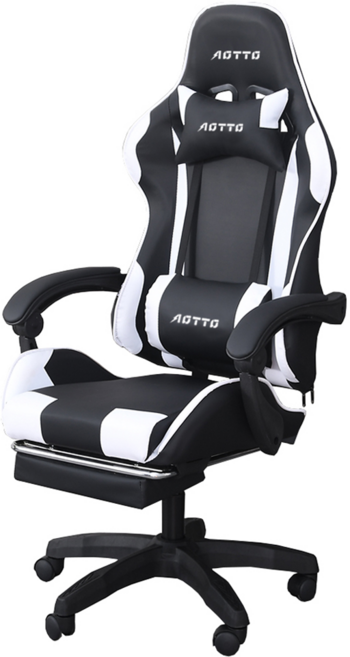 AOTTO 創意傢俱 自由調節升降可後躺擱腳電競椅 KOC-07F, 黑配白