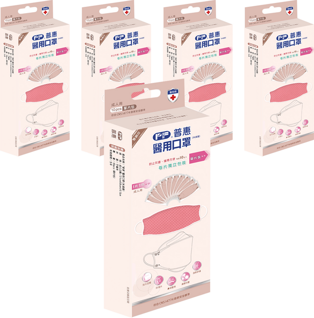 PERFECT 普惠醫工 韓版KF94 醫用口罩 成人款, 珊瑚粉, 10片, 5盒