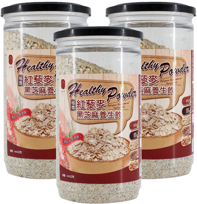 弘益 紅藜堅果燕麥 黑芝麻, 400g, 3罐