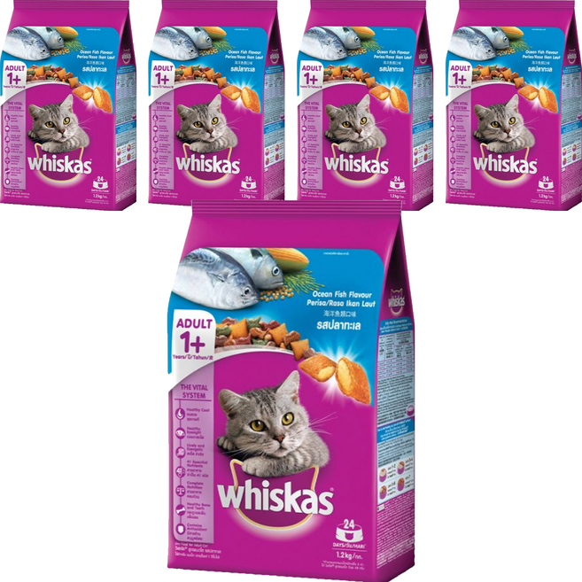 whiskas 偉嘉 成貓 乾飼料, 海洋魚類口味, 1.2kg, 5袋