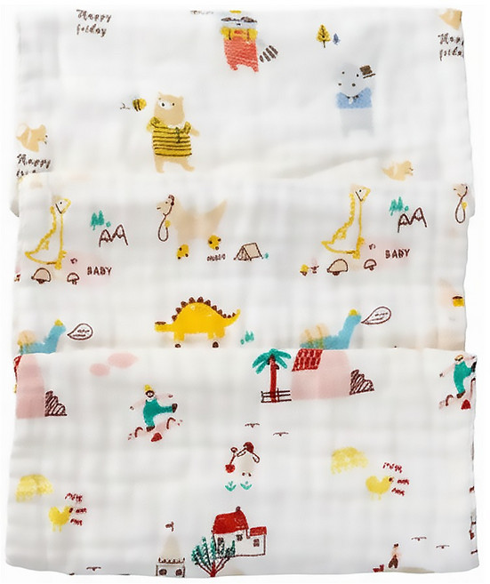 ilody 六層紗布嬰兒方巾 3入 柔棉觸感 凹凸設計, 奇妙空間 白色, 1組