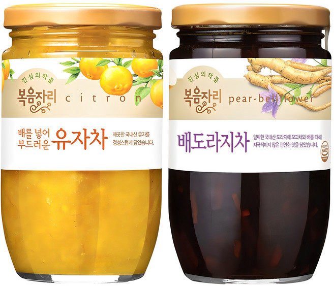 복음자리 배를 넣어 부드러운 유자차 480g + 배도라지차 470g, 1세트