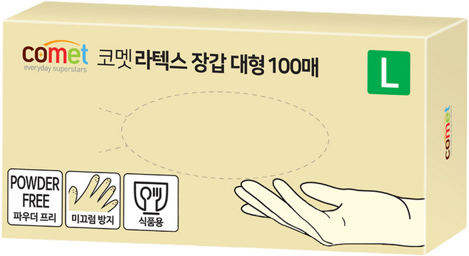 comet 合成橡膠手套 100個, L(230 x 110mm), 白色, 1盒