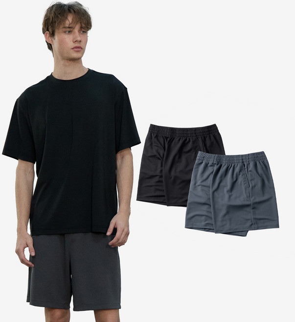 베이직하우스 폴리메쉬 허리스트링 하프팬츠 2p 세트 LZHP3102