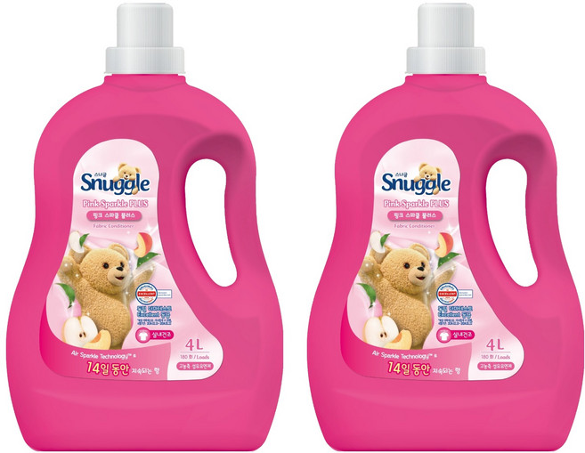 스너글 고농축 섬유유연제 핑크스파클 플러스 본품, 4L, 2개