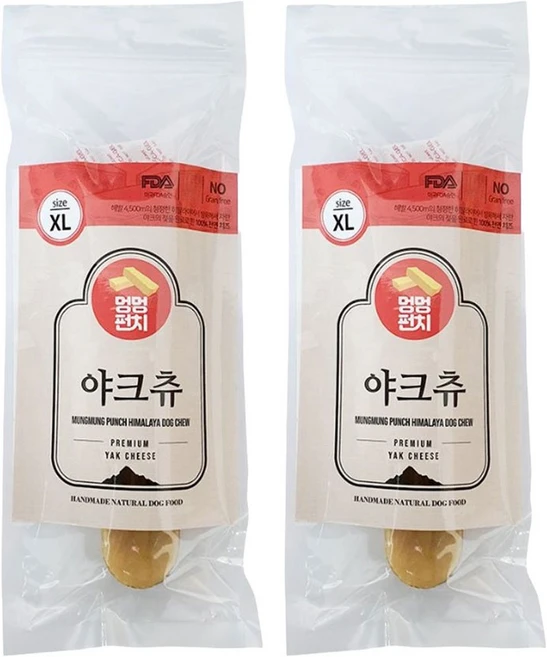 멍멍펀치 야크츄 개껌, 치즈맛, 2개, 140g - 쿠팡