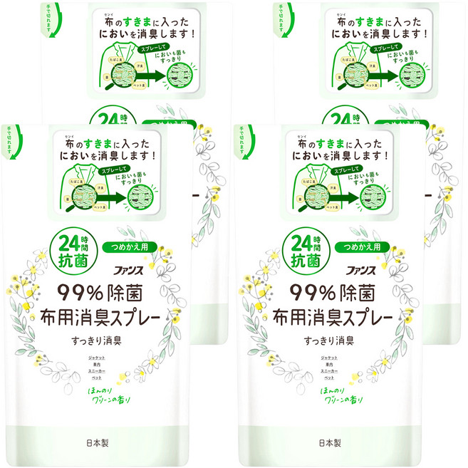 第一石鹼 FUNS布用消臭噴霧 補充包 清新綠香, 4包, 320ml