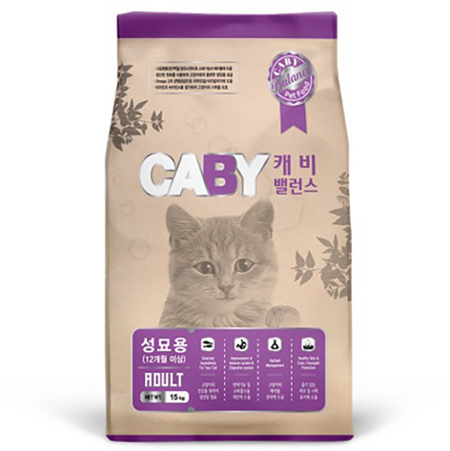 캐비 어덜트 고양이 밸런스 건식사료, 곡물, 15kg, 1개