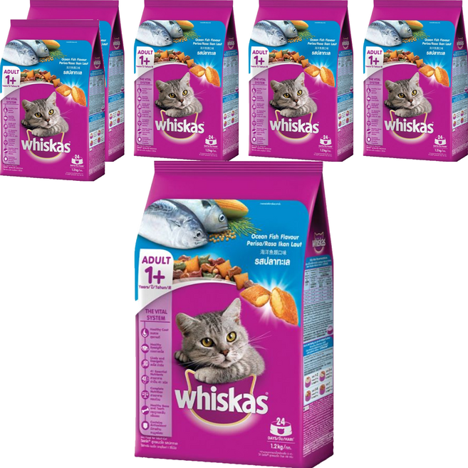 whiskas 偉嘉 成貓 乾飼料, 海洋魚類口味, 1.2kg, 6袋