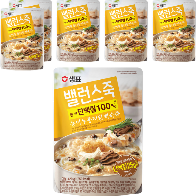 샘표 밸런스죽 능이누룽지닭백숙죽, 420g, 6개