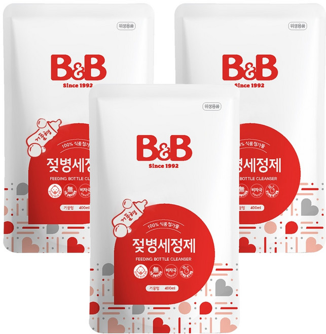 비앤비 거품형 젖병세정제 리필, 400ml, 3개