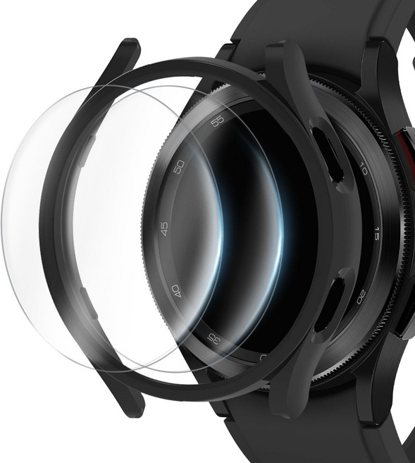 아이몰 갤럭시워치 풀커버 케이스 + 9H 고강도 강화유리 필름 2매, 블랙, 1개