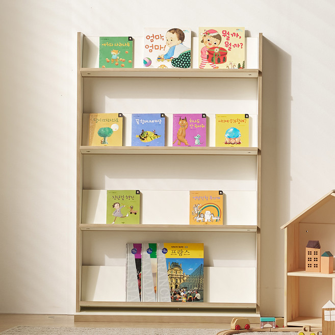 필웰 테미스 틸팅 전면 책장 800, 아이보리 + 자작엣지, 4단