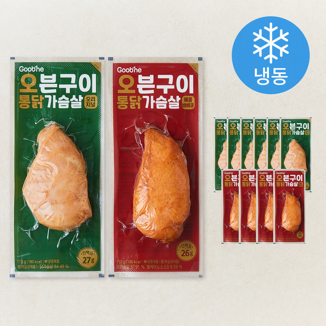굽네 오븐구이 통닭가슴살 오리지널 7팩 + 매콤바베큐 5팩 세트 (냉동), 110g, 1개입, 12개