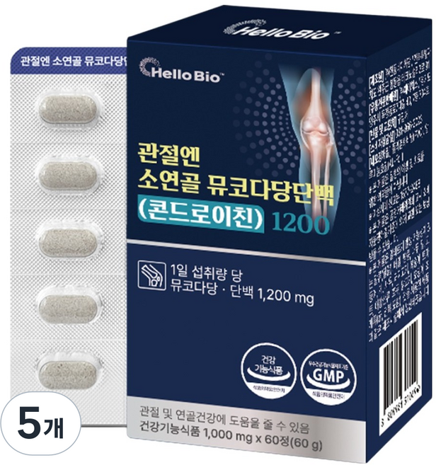 HelloBio 關節用牛軟骨黏多醣蛋白軟骨素 1200, 5個, 60錠