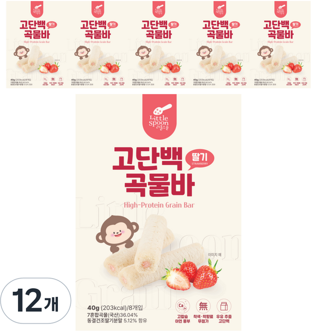 리틀스푼 고단백 곡물바 딸기, 12개, 40g