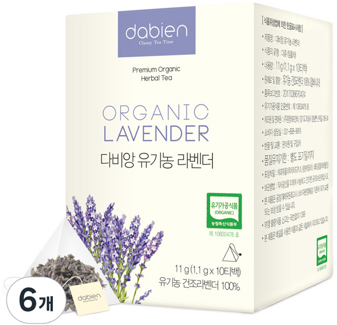 다비앙 유기농 라벤더차 티백, 1.1g, 10개입, 6개