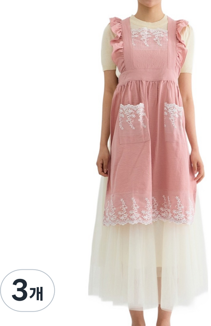 엘쏘 꽃 레이스 공주 원피스 프릴 앞치마 FREE, 핑크, 3개