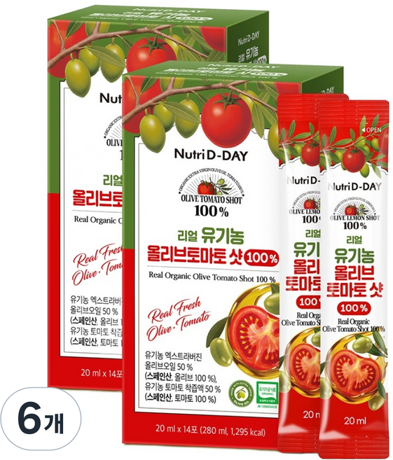 뉴트리디데이 리얼 NFC 착즙 유기농 올리브토마토 스틱 올토샷 14p, 6개, 280ml, 14개입