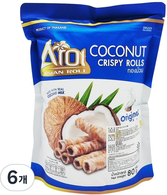 椰奶脆皮酥捲 原味, 6包, 80g