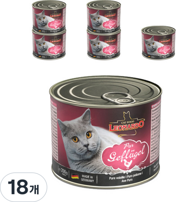 레오나르도 어덜트 고양이 습식사료, 닭, 200g, 18개