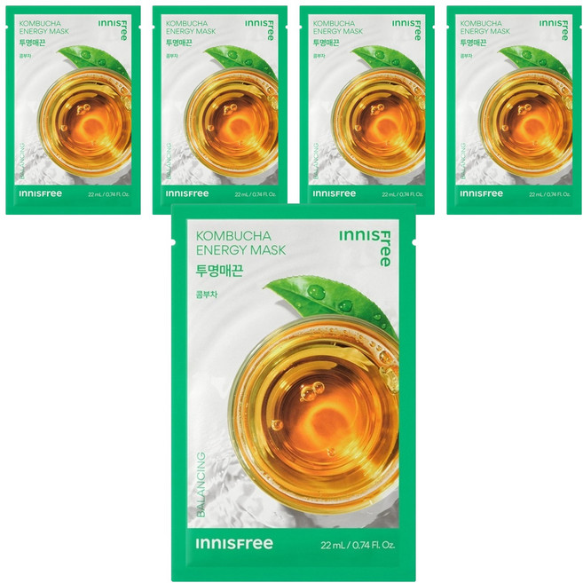 INNISFREE 台灣公司貨 我的真萃能量面膜 康普茶 22ml, 5個, 1個裝