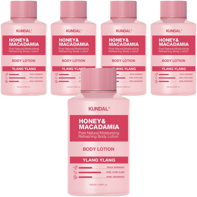 쿤달 허니 앤 마카다미아 퓨어 바디로션 미니어처 일랑일랑향, 100ml, 5개