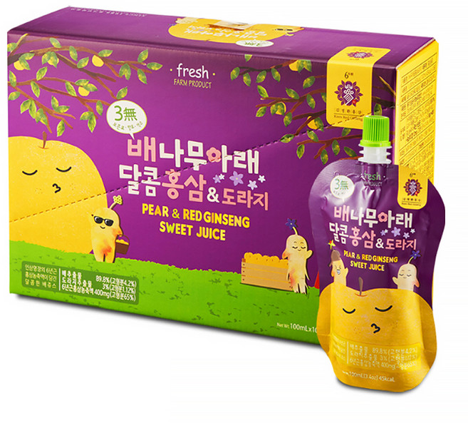 김정환홍삼 배나무아래 달콤홍삼&도라지 홍삼음료, 100ml, 10개