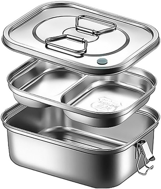 BangJiaShi 304不鏽鋼餐盒 雙層, 銀色, 1個