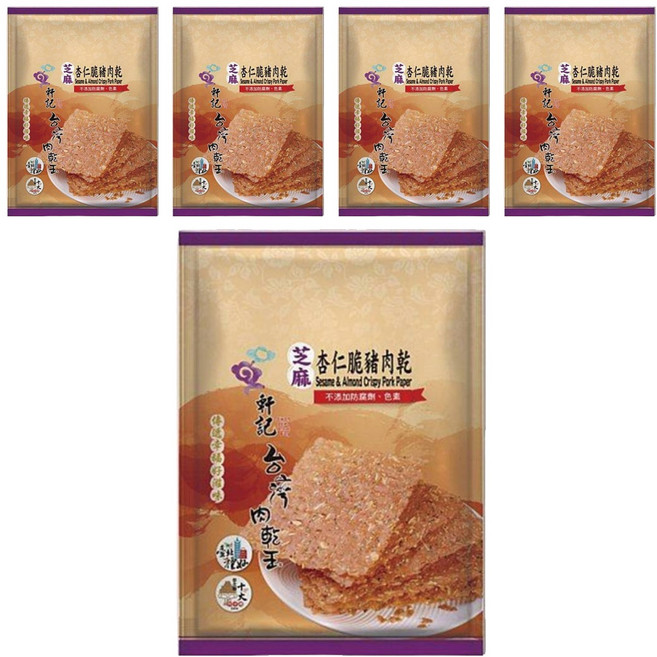 Taiwan dried meat king 軒記 台灣肉乾王 芝麻杏仁脆豬肉乾, 100g, 5包