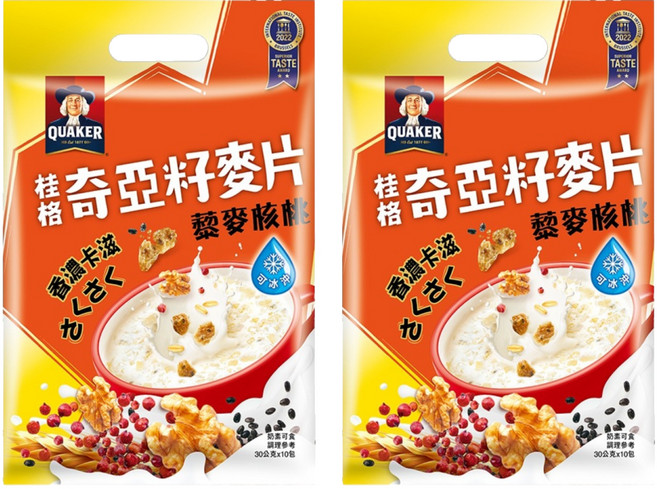 QUAKER 桂格 奇亞籽麥片 藜麥核桃 奶素可食 10包, 300g, 2袋