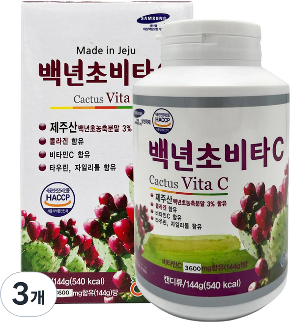 메이드인제주 백년초 비타C, 3개, 144g