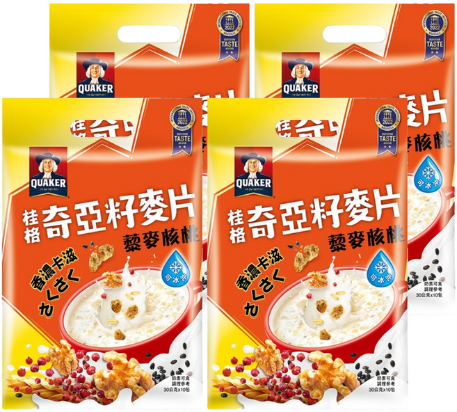 QUAKER 桂格 奇亞籽麥片 藜麥核桃 奶素可食 10包, 300g, 4袋