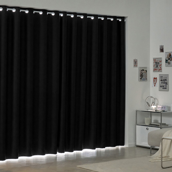 데시뉴 뉴노멀 솔리드 암막커튼 아일렛형 + 커튼끈 세트