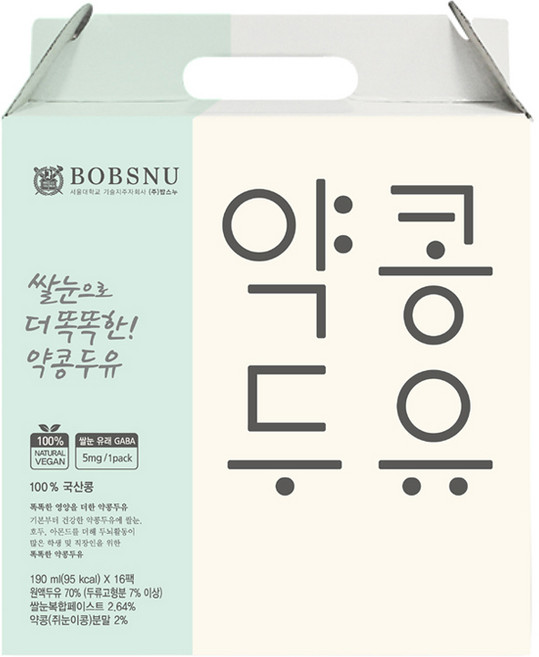 서울대밥스누 쌀눈으로 더 똑똑한 약콩두유, 190ml, 16개