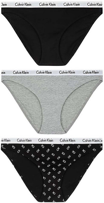 Calvin Klein 凱文克萊 underwear Carousel Cotton Bikini 基本款 女性三角褲3件組, 黑色 + 灰色 + 花紋