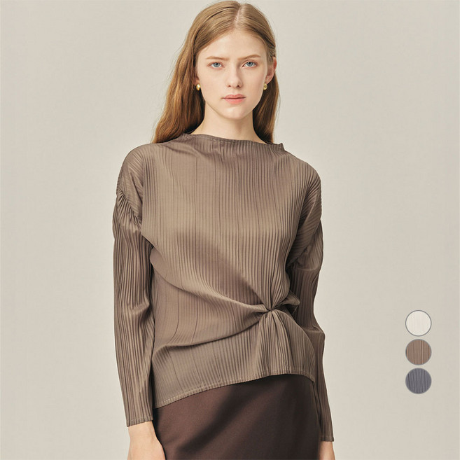 ELLEPARIS 여성용 모크넥 플리츠 사틴 블라우스