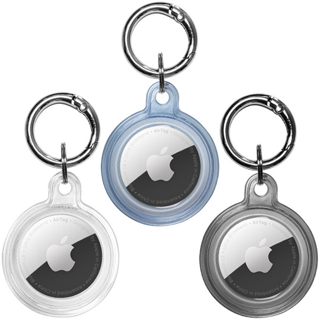 루아디 에어태그 케이스 키링 3종 세트, 투명 + 그레이 + 블루, 1세트