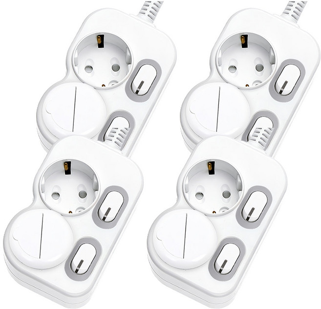 에코파워탭 국내 제조 개별 절전 과부하차단 멀티탭 2구 SMC-303B + 안전커버, 1m, 화이트, 4개