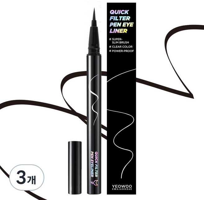 여우화장대 슈퍼슬림 워터프루프 퀵필터 펜 아이라이너 0.5g, 블랙프레소, 3개