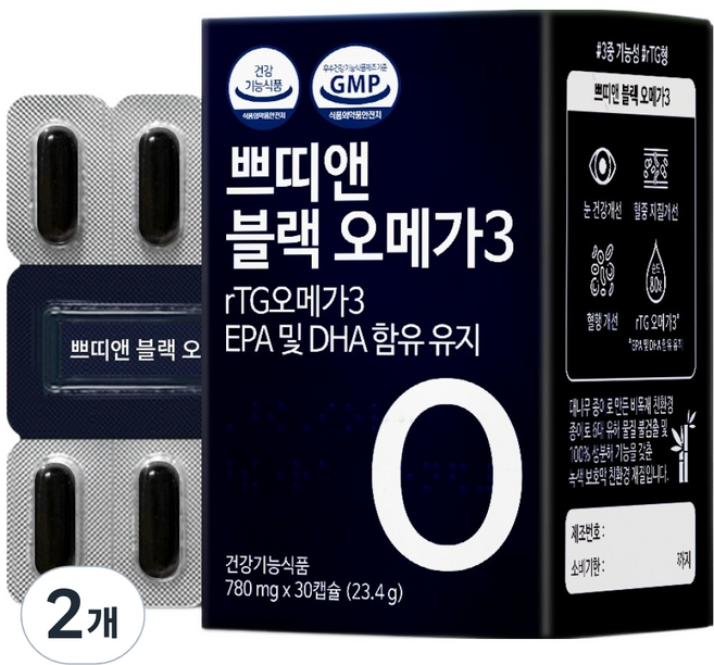 쁘띠앤 알티지 블랙 오메가 3 23.4g, 2개, 30정