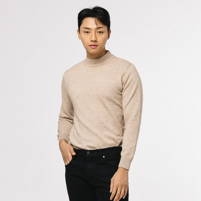 lxt 男士柔軟100%羊毛半高領針織毛衣