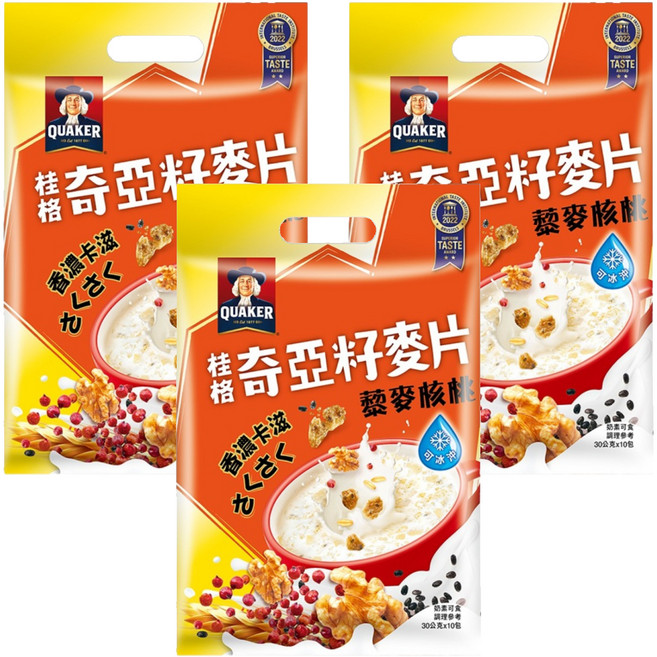 QUAKER 桂格 奇亞籽麥片 藜麥核桃 奶素可食 10包, 300g, 3袋