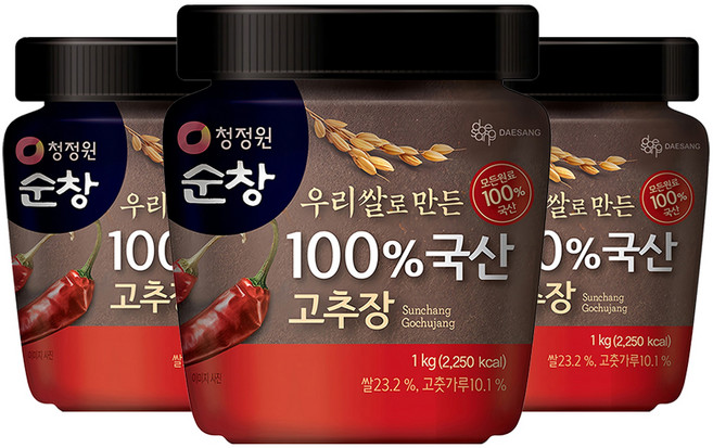 청정원순창 우리쌀로 만든 100% 국산 고추장, 1kg, 3개